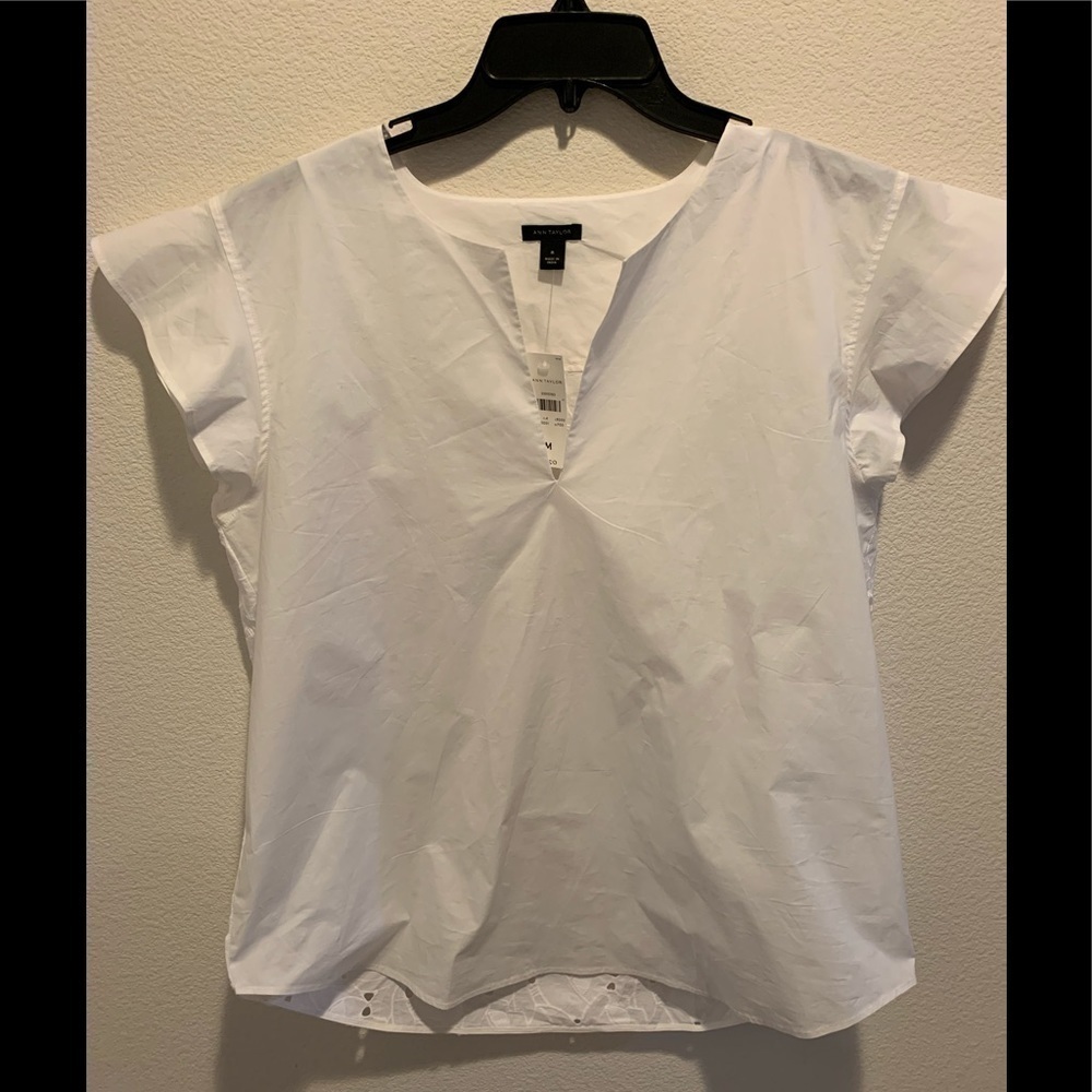 NWT Ann Taylor White Cotton Cap Sleeve Islet Back​​​​​​​​​​​​​​​​​​​​​​​